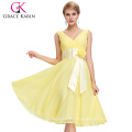 Grace Karin Tamanho Plus Pescoço V Comprimento do joelho sem mangas Chiffon vestidos de dama de honra 2016 CL6015-3 #